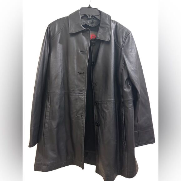 B Bernardo Connection Black long Leather Jacket removable liner Sz medium - Picture 1 of 13